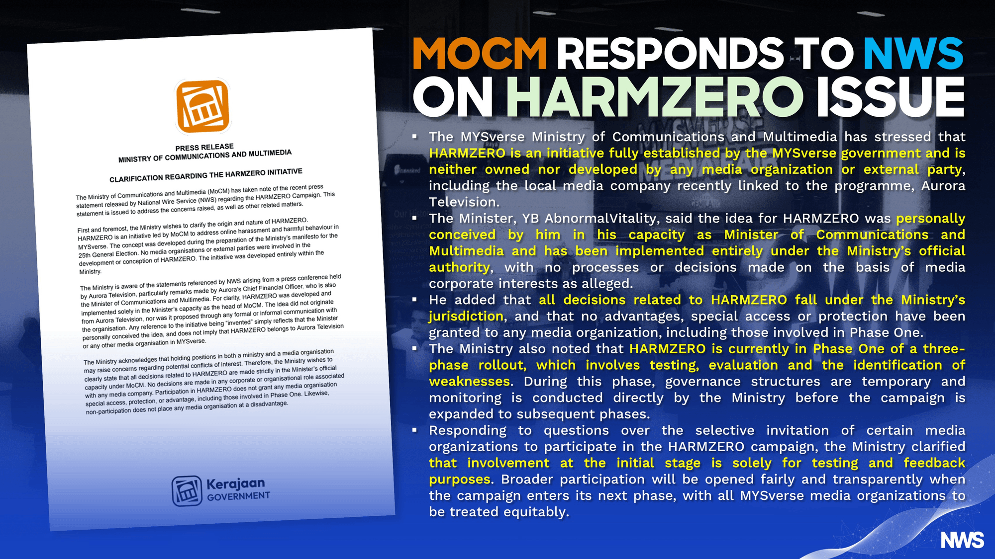 MoCM MYSverse Clarifies HARMZERO Operates Independently of Media Outlets的特色图片