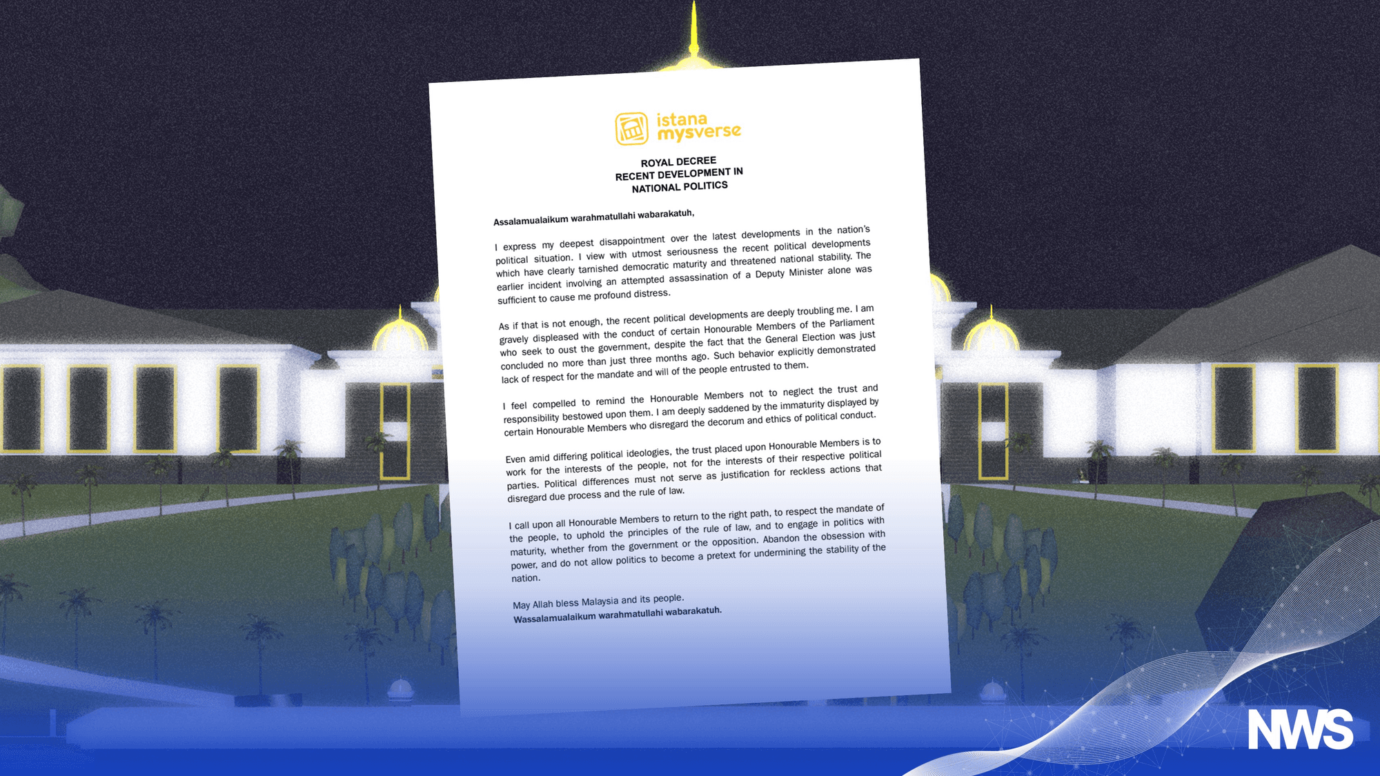 Istana MYSverse Urges MPs to Respect Mandate Amid Political Turmoil的特色图片