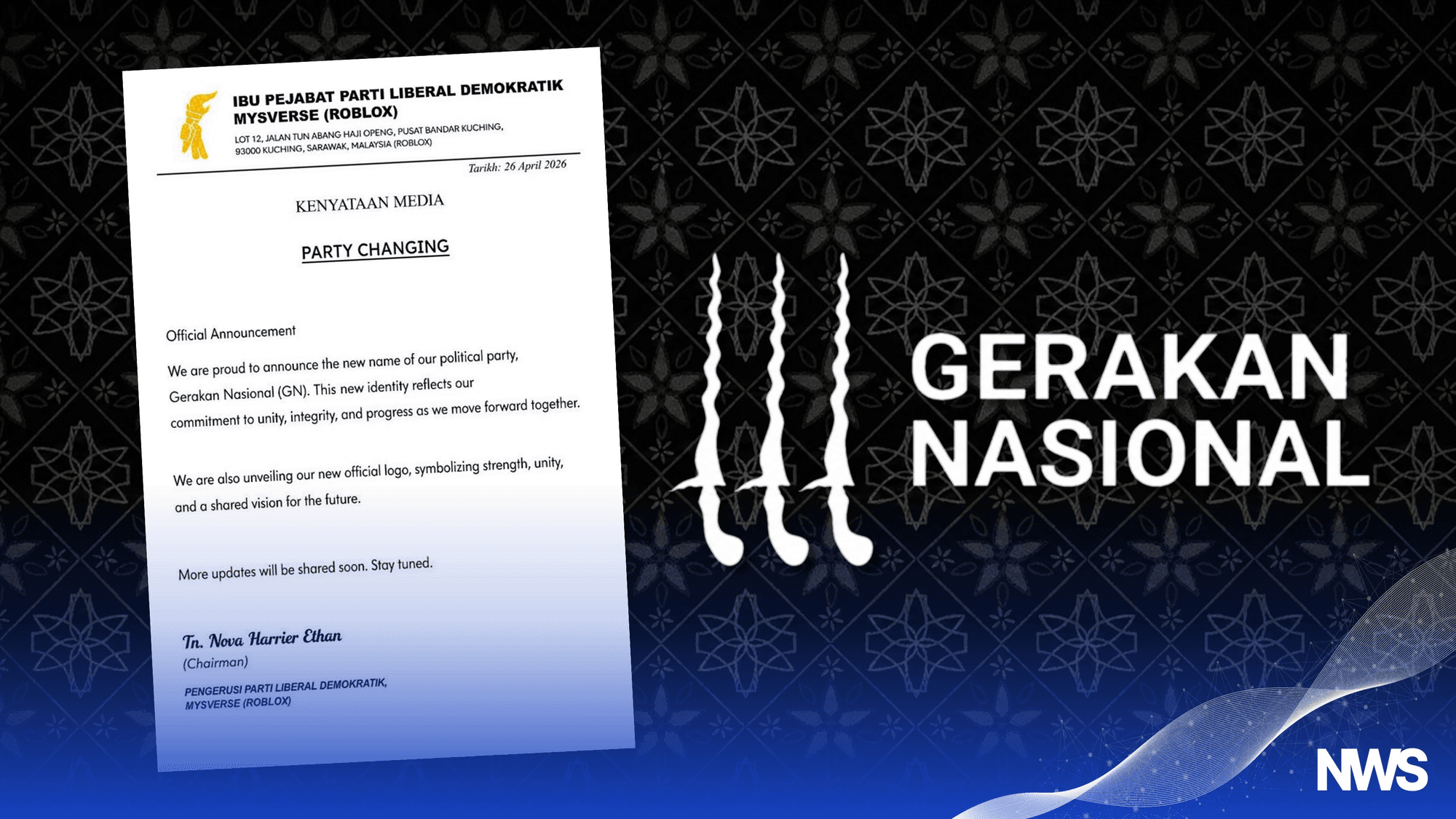 Parti Liberal Demokratik Rebrands as Gerakan Nasional