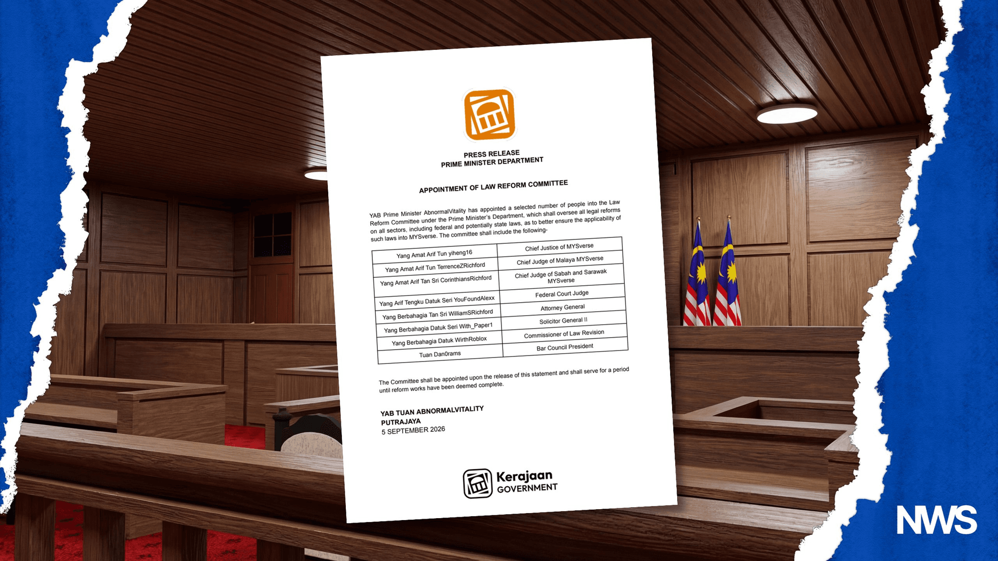 Imej utama untuk PM AbnormalVitality Appoints Members to MYSverse Law Reform Committee