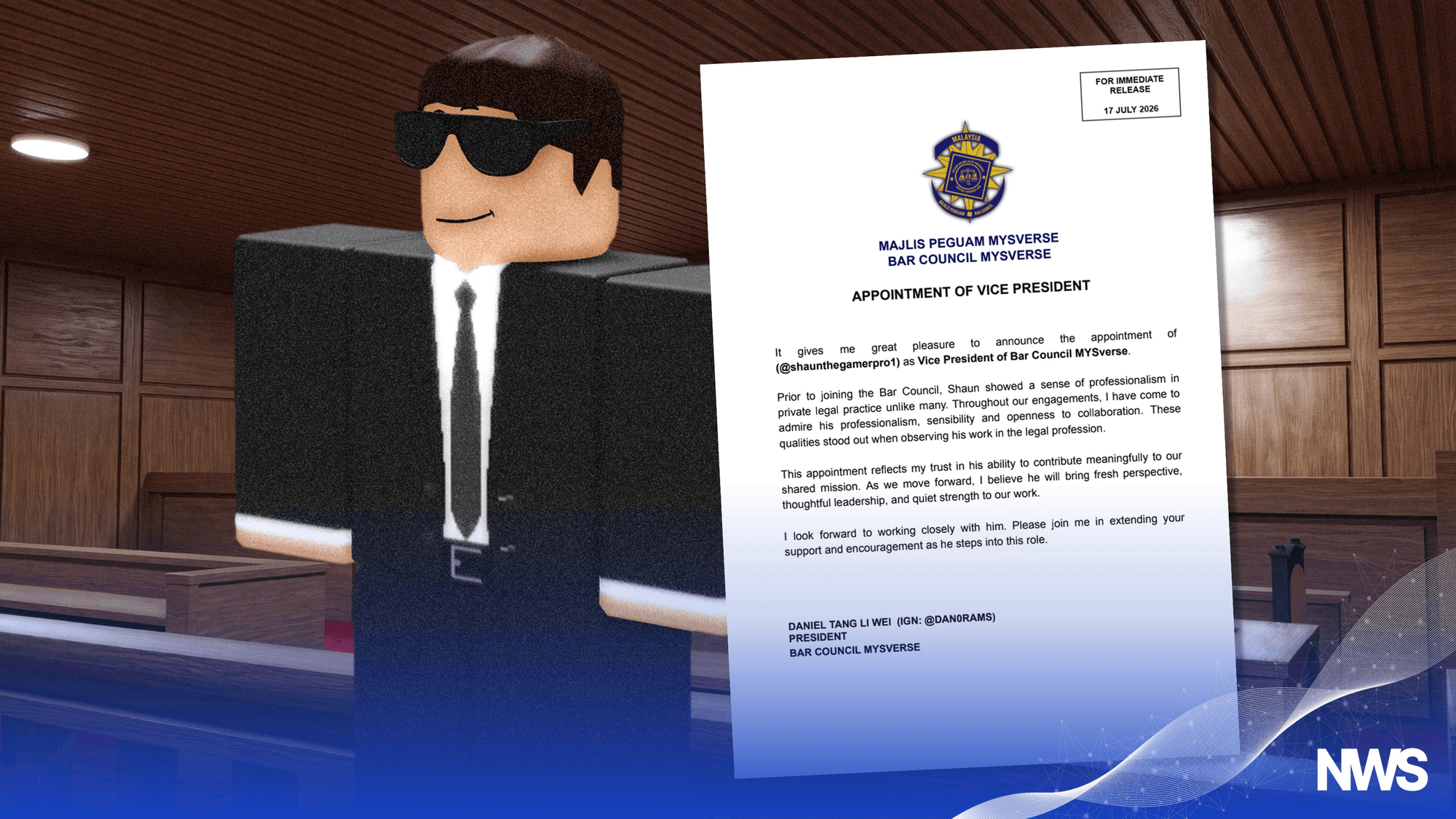 shaunthegamerpro1 Appointed Vice President of MYSverse Bar Council