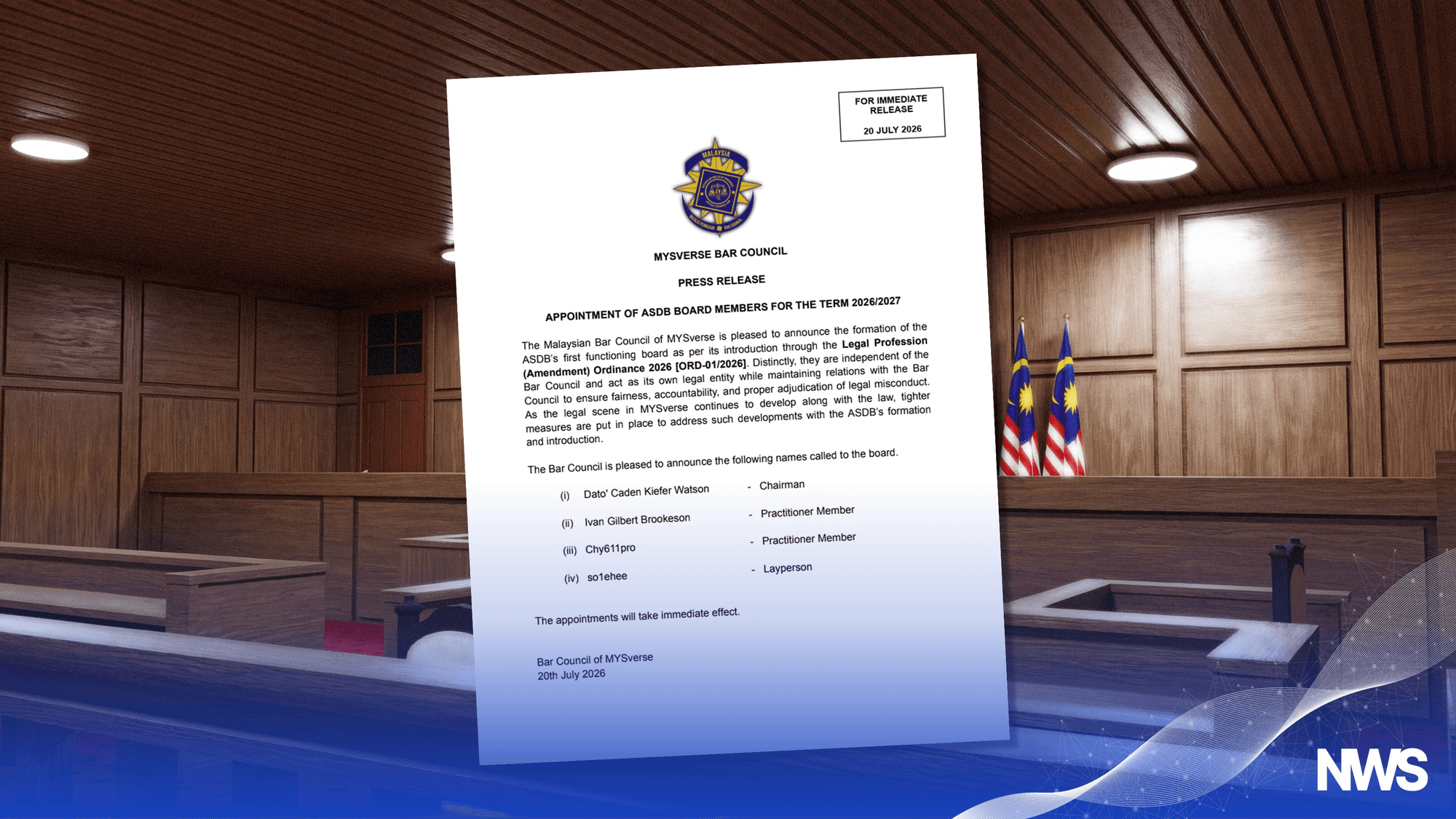 MYSverse Bar Council Appoints First ASDB Board Members for 2026/2027 Term