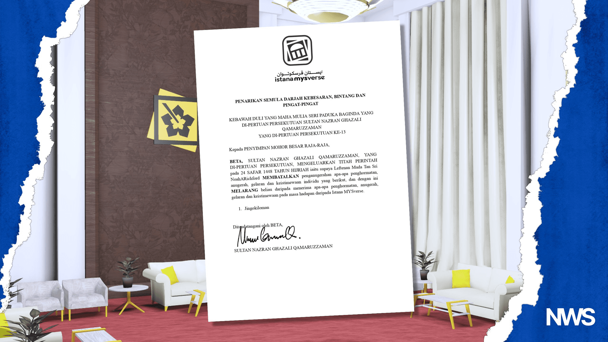 Imej utama untuk Istana MYSverse Revokes All Honours Previously Conferred on Jingokiloman